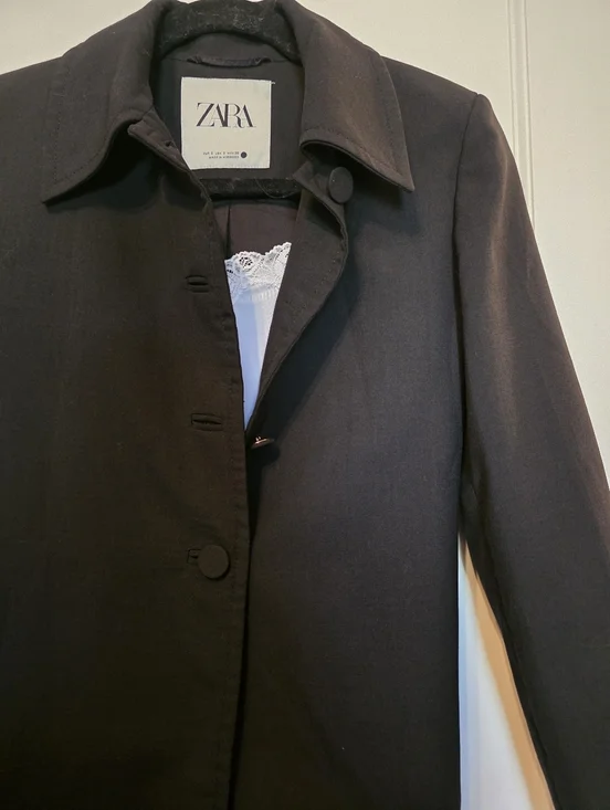 ZARA Black Short Masculine Twill Coat Jacket 0518/164 Small - Picture 1 of 8